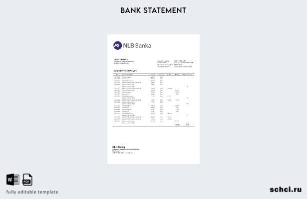 цифровая загрузка шаблона слова банковской выписки NLB Черногории